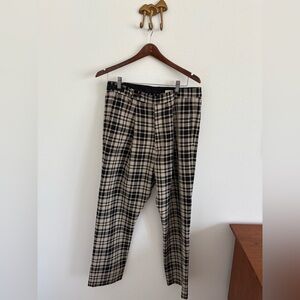 Adnym Atelier High Waisted Black Cream Plaid  Trousers Pants size 32 L